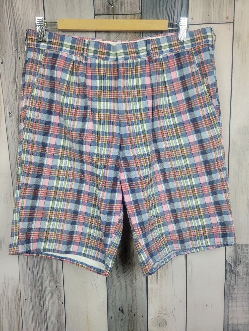 Vintage Madras Plaid Shorts Pink Blue Pastel Bermuda Golf Wear Size 32